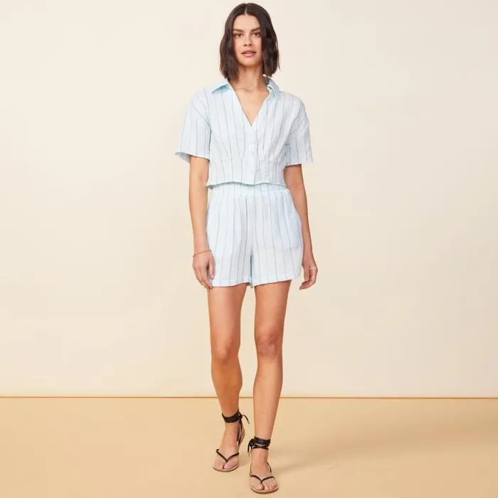 MONROW SHORTS Pinstripe Gauze Flowy Shorts Sea Foam 8211 Shop