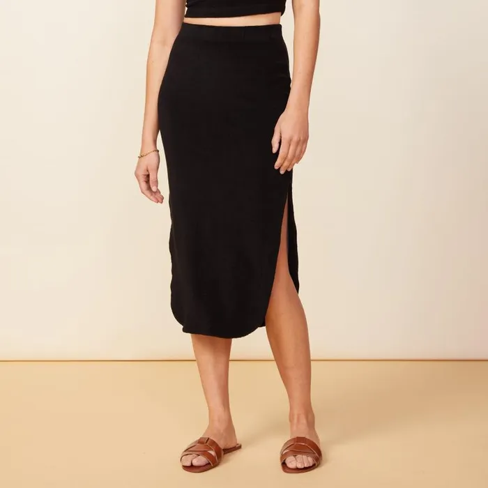 MONROW SKIRTS Terry Cloth Midi Skirt Black 8211 Shop
