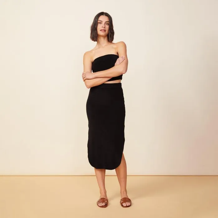 MONROW SKIRTS Terry Cloth Midi Skirt Black 8211 Shop