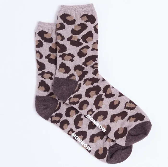 MONROW SOCKS Leopard Calf Socks Iced Coffee 8211 Shop