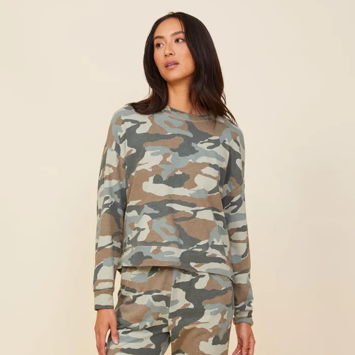 MONROW SWEATSHIRTS Camo Boxy Sweatshirt Green Grey 8211 Shop