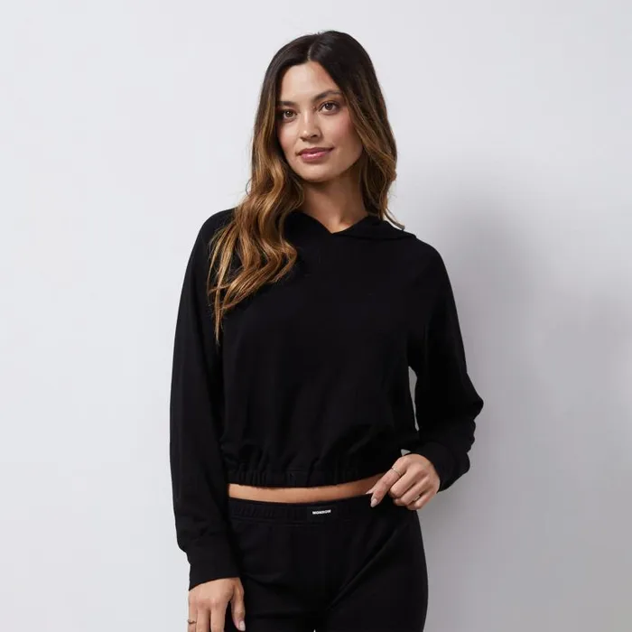 MONROW SWEATSHIRTS French Terry Crop Hoody Black 8211 Shop