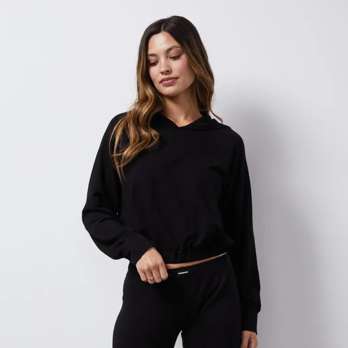 MONROW SWEATSHIRTS French Terry Crop Hoody Black 8211 Shop