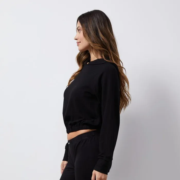 MONROW SWEATSHIRTS French Terry Crop Hoody Black 8211 Shop