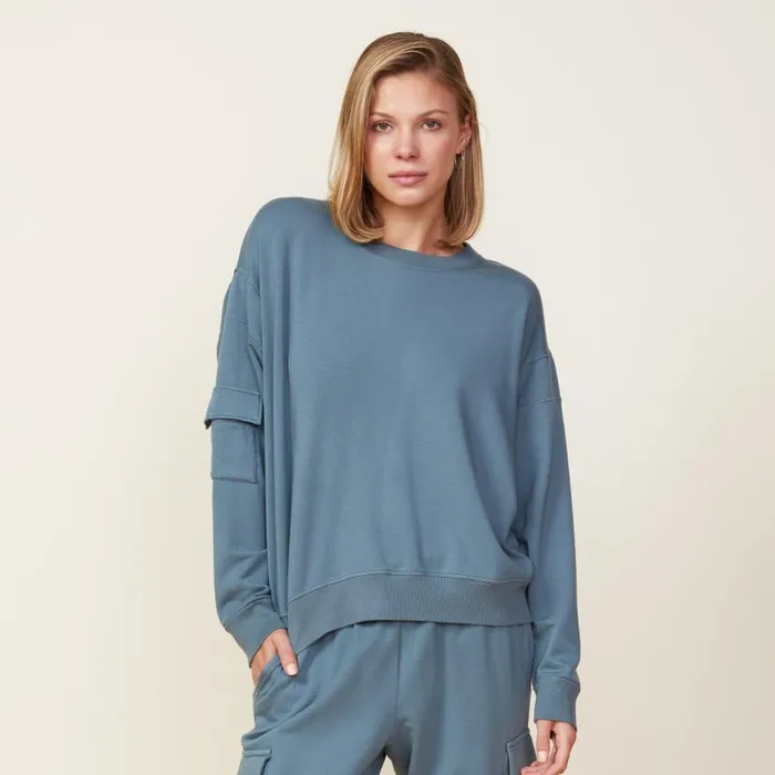MONROW SWEATSHIRTS Patch Pocket Sweatshirt Green Grey 8211 Shop