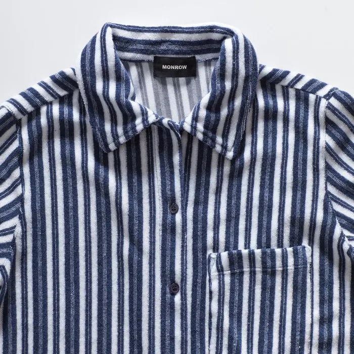 MONROW TEES Stripe Terry Cloth Pocket Shirt Navy Stripe 8211 Shop