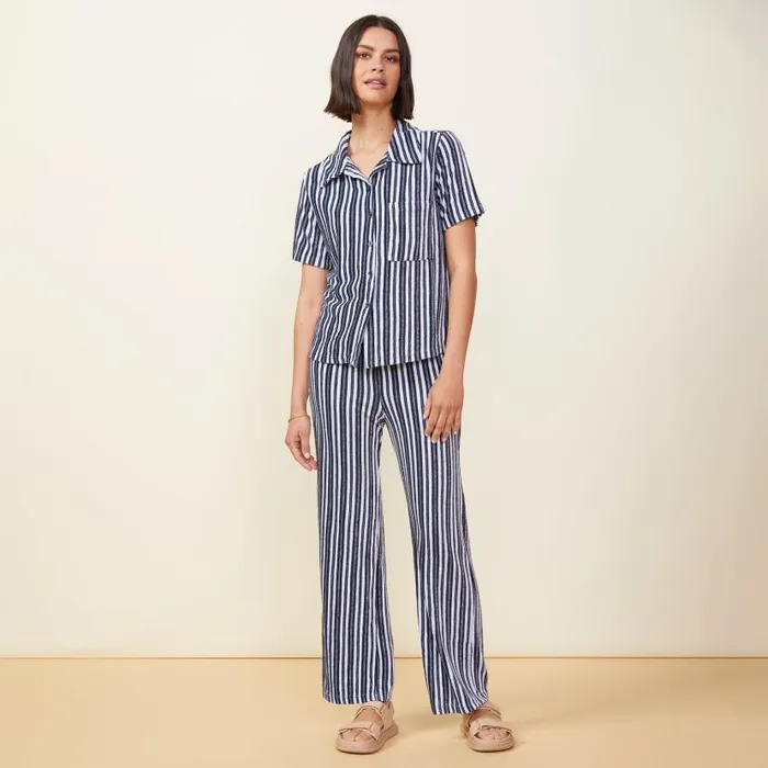 MONROW TEES Stripe Terry Cloth Pocket Shirt Navy Stripe 8211 Shop