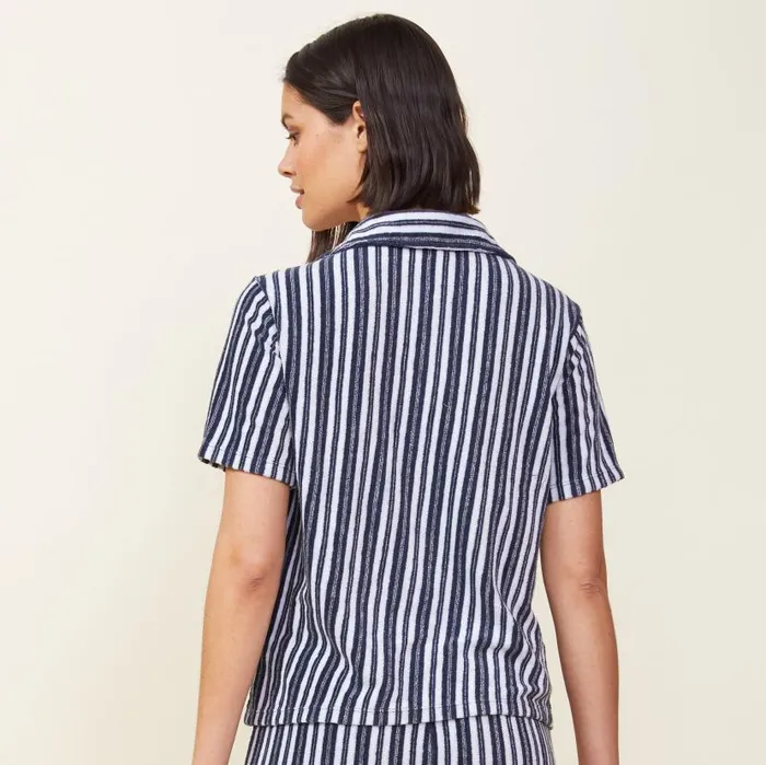 MONROW TEES Stripe Terry Cloth Pocket Shirt Navy Stripe 8211 Shop