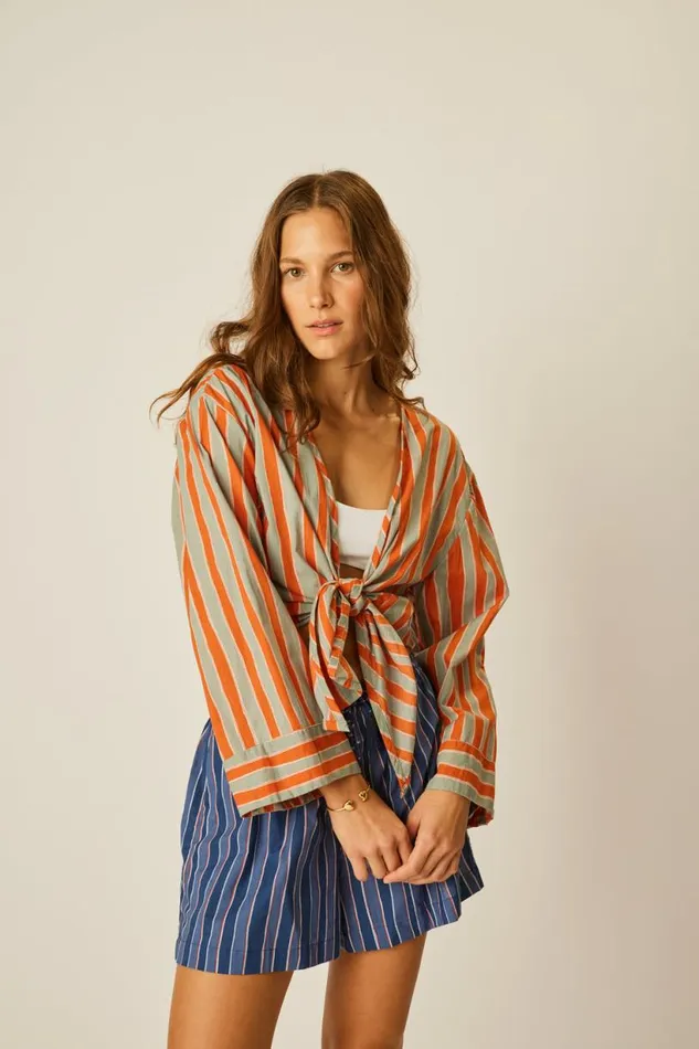 Natalie Martin ADRIANA TOP Batik Stripe Sage Shop Tops