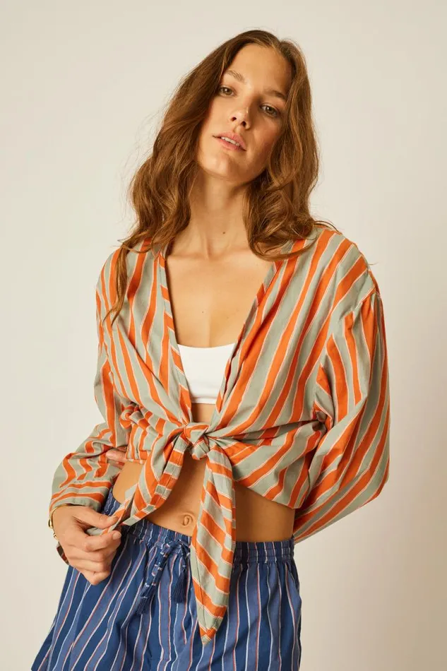 Natalie Martin ADRIANA TOP Batik Stripe Sage Shop Tops