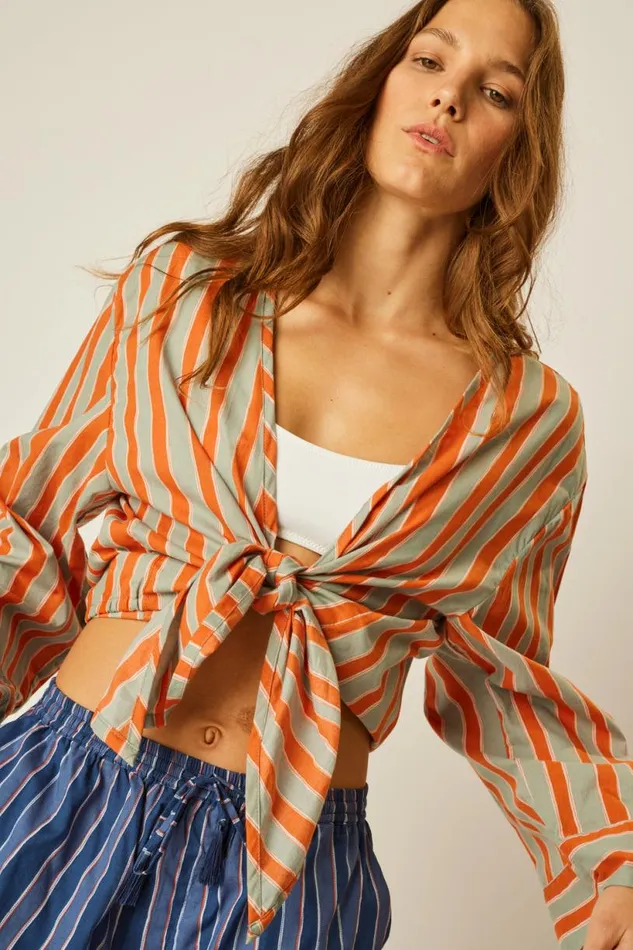 Natalie Martin ADRIANA TOP Batik Stripe Sage Shop Tops