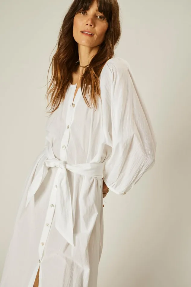 Natalie Martin ALEX MIDI White Flat Cotton Shop Coverups