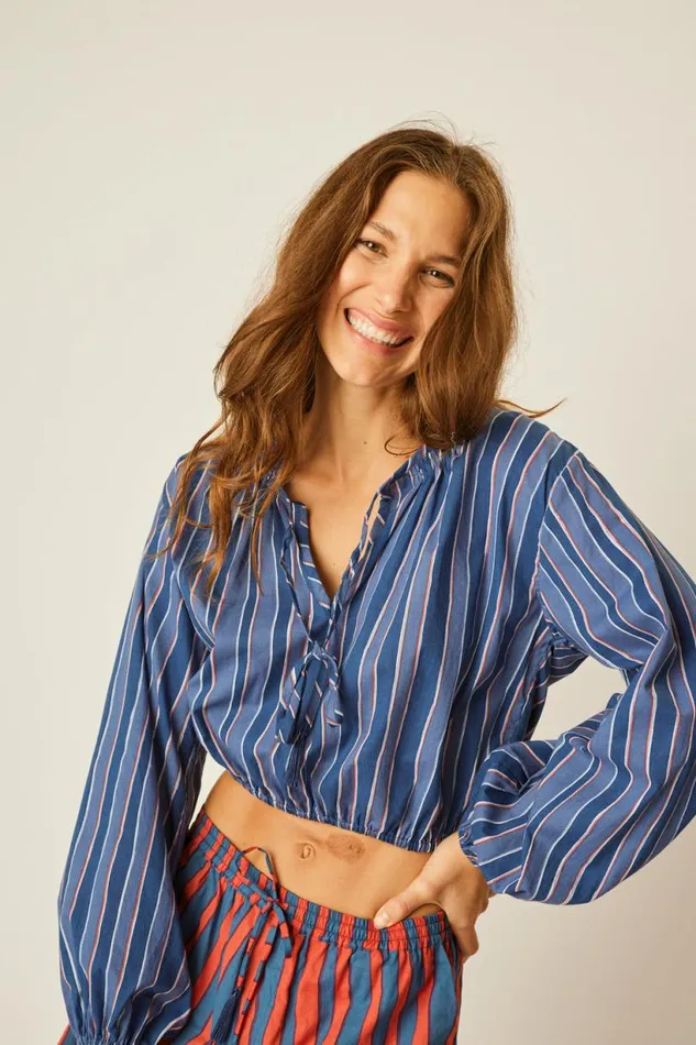 Natalie Martin AMELIA TOP Batik Stripe Navy Shop Tops