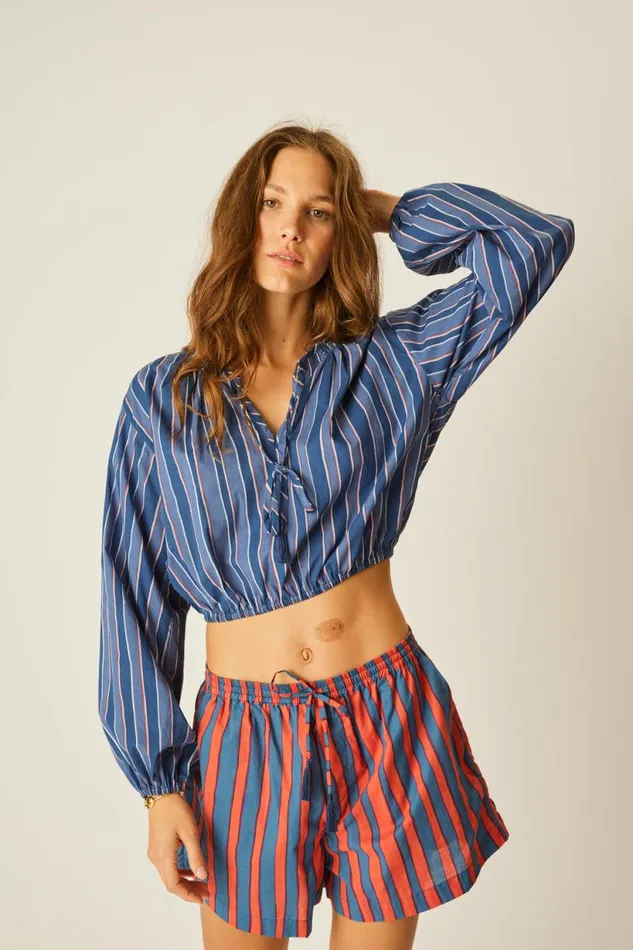 Natalie Martin AMELIA TOP Batik Stripe Navy Shop Tops