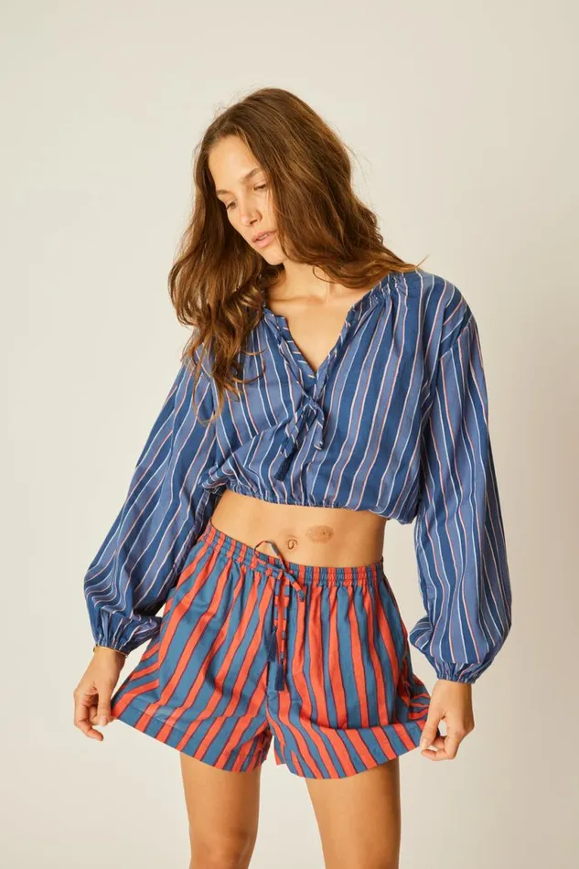 Natalie Martin AMELIA TOP Batik Stripe Navy Shop Tops