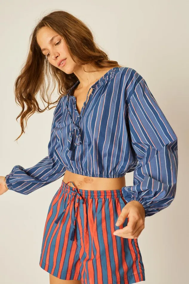 Natalie Martin AMELIA TOP Batik Stripe Navy Shop Tops