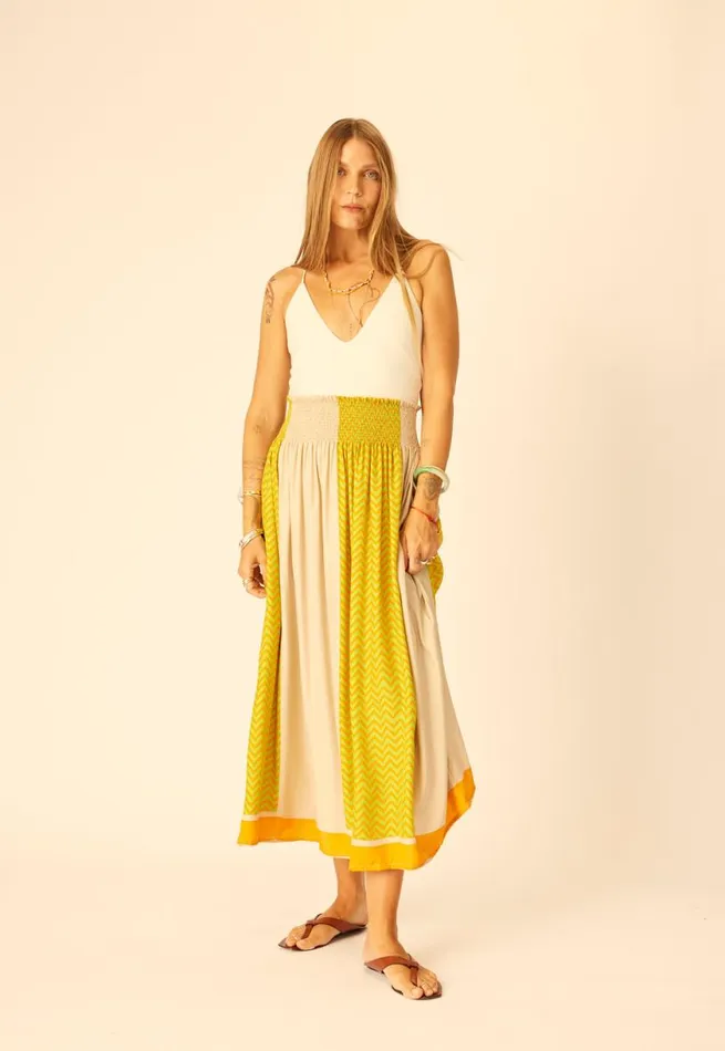 Natalie Martin BELLA SKIRT Block Zigzag Tangerine Shop Bottoms