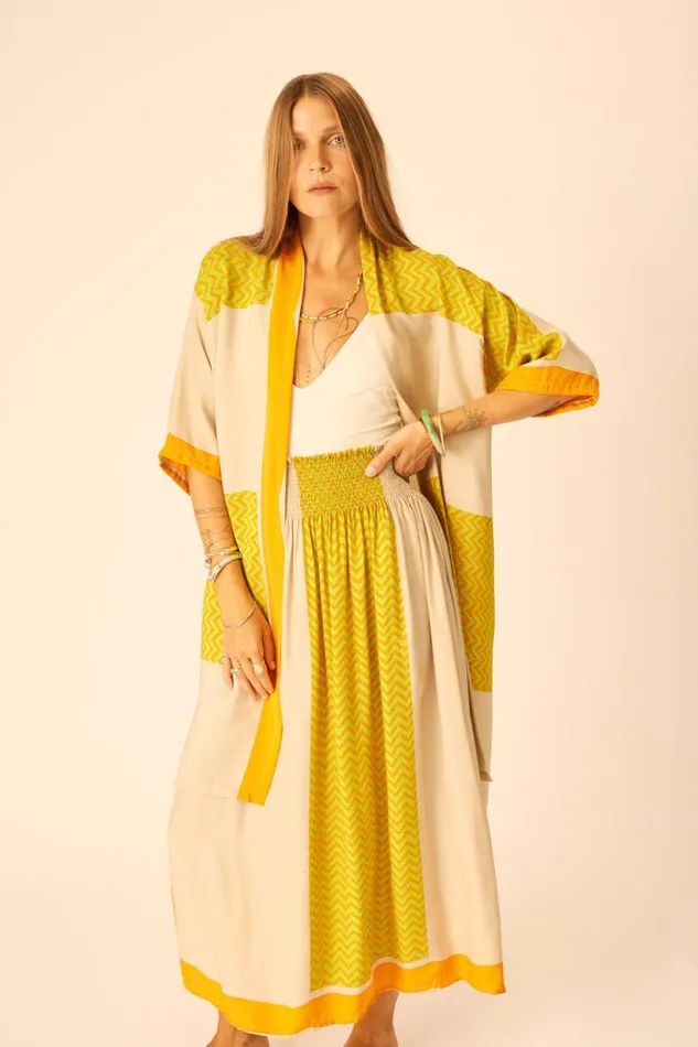 Natalie Martin BELLA SKIRT Block Zigzag Tangerine Shop Bottoms
