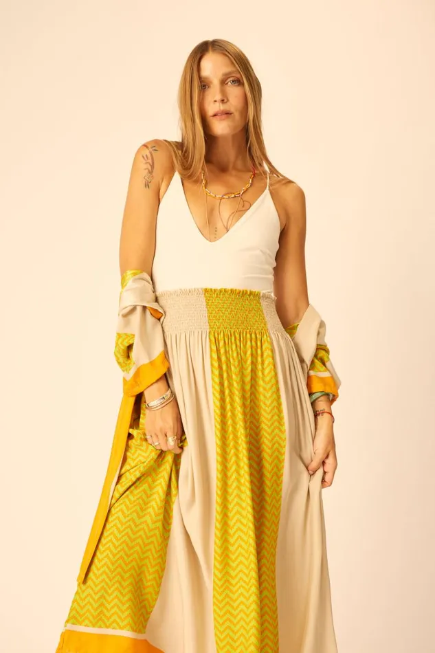 Natalie Martin BELLA SKIRT Block Zigzag Tangerine Shop Bottoms