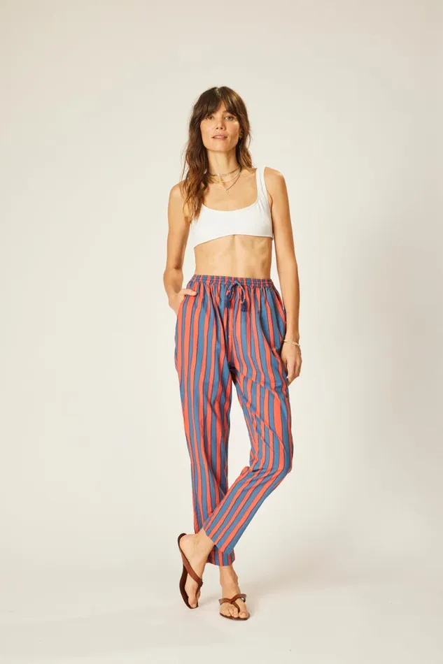 Natalie Martin BIANCA PANT Batik Stripe Blood Orange Shop Bottoms