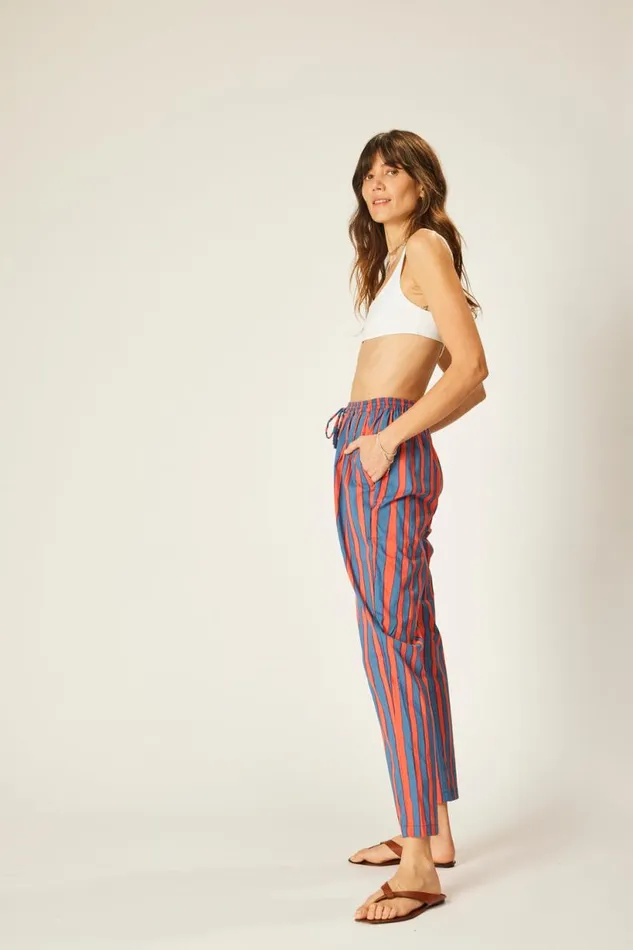Natalie Martin BIANCA PANT Batik Stripe Blood Orange Shop Bottoms