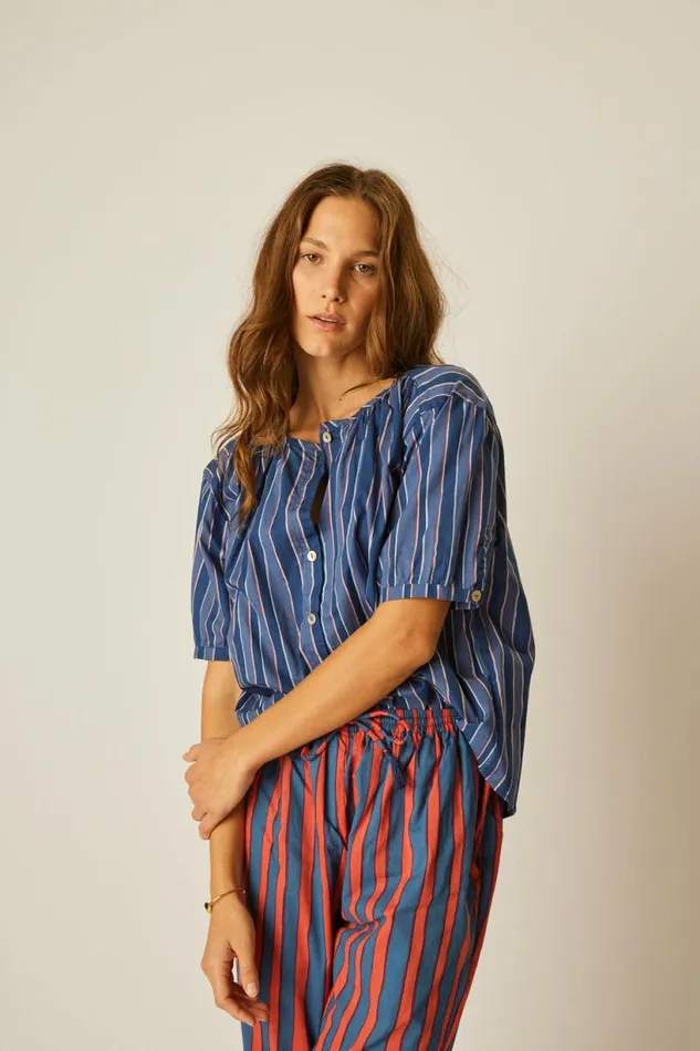 Natalie Martin BIANCA PANT Batik Stripe Blood Orange Shop Bottoms