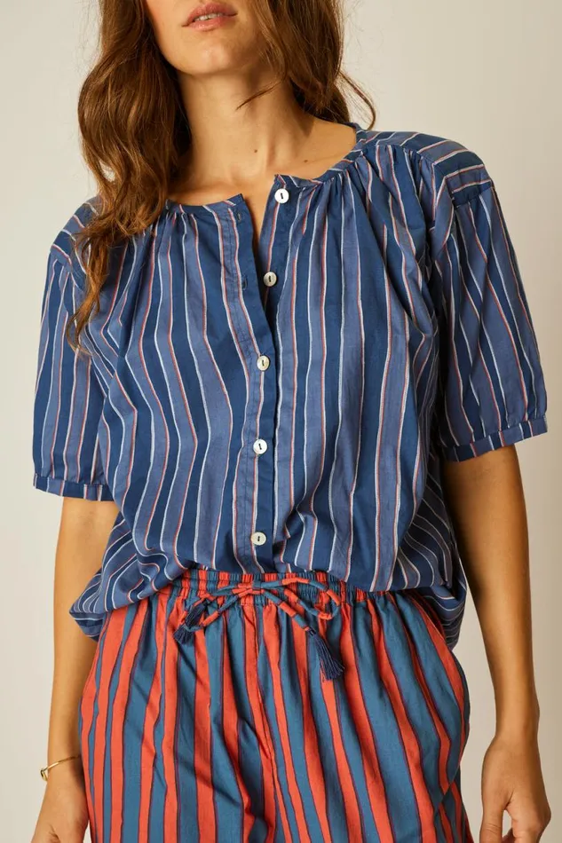 Natalie Martin BIANCA PANT Batik Stripe Blood Orange Shop Bottoms