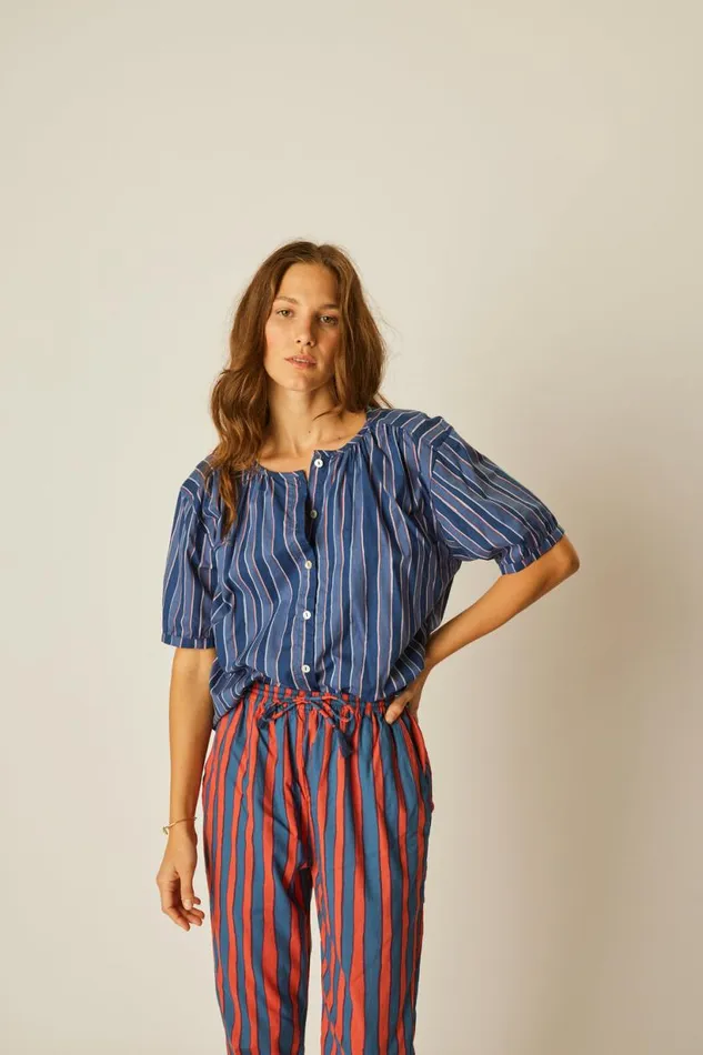 Natalie Martin BIANCA PANT Batik Stripe Blood Orange Shop Bottoms