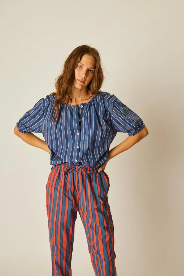 Natalie Martin BIANCA PANT Batik Stripe Blood Orange Shop Bottoms