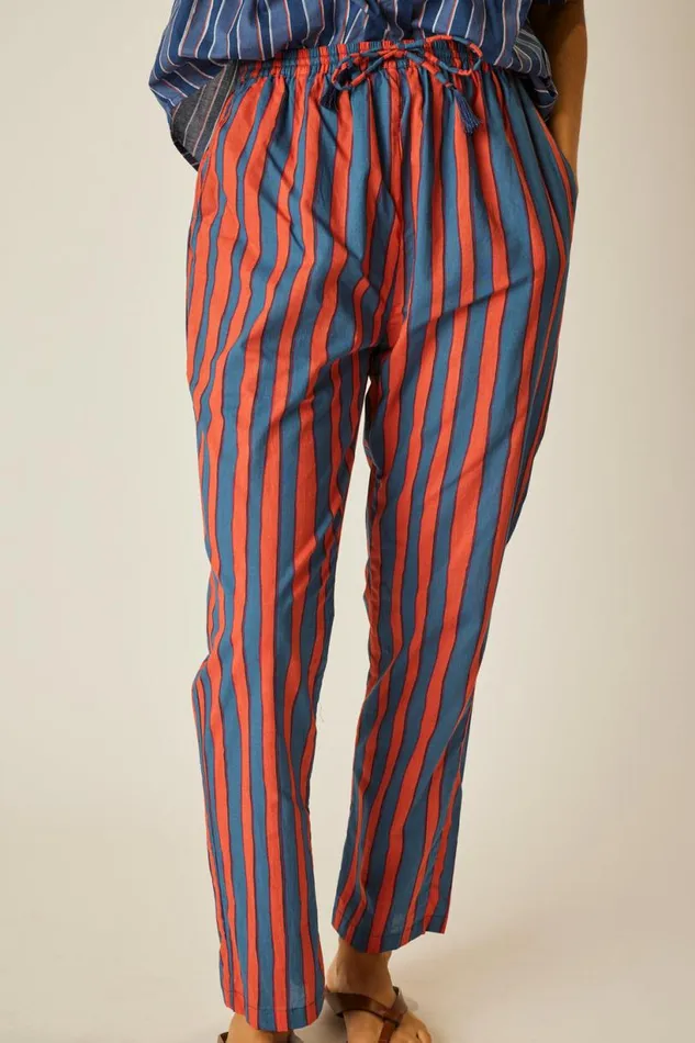 Natalie Martin BIANCA PANT Batik Stripe Blood Orange Shop Bottoms