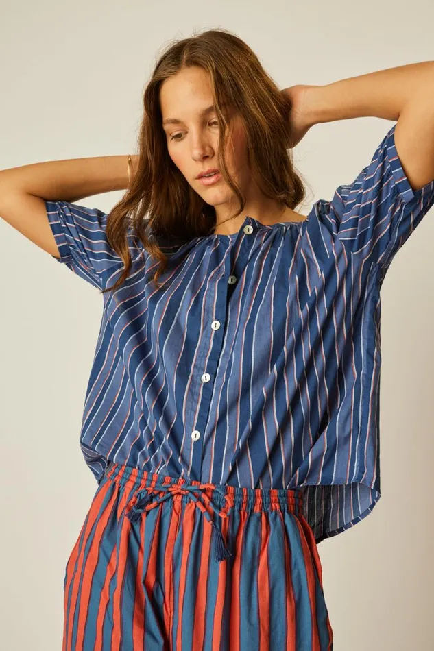 Natalie Martin BIANCA PANT Batik Stripe Blood Orange Shop Bottoms