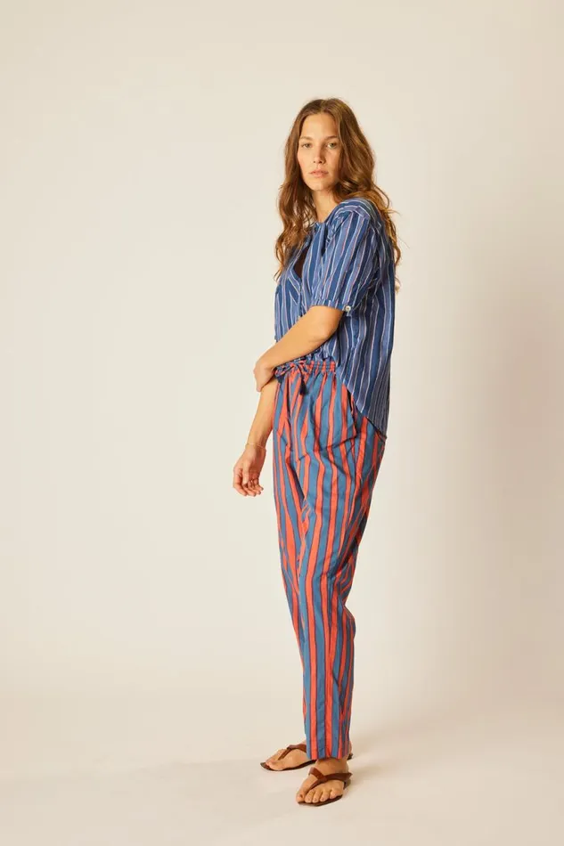 Natalie Martin BIANCA PANT Batik Stripe Blood Orange Shop Bottoms