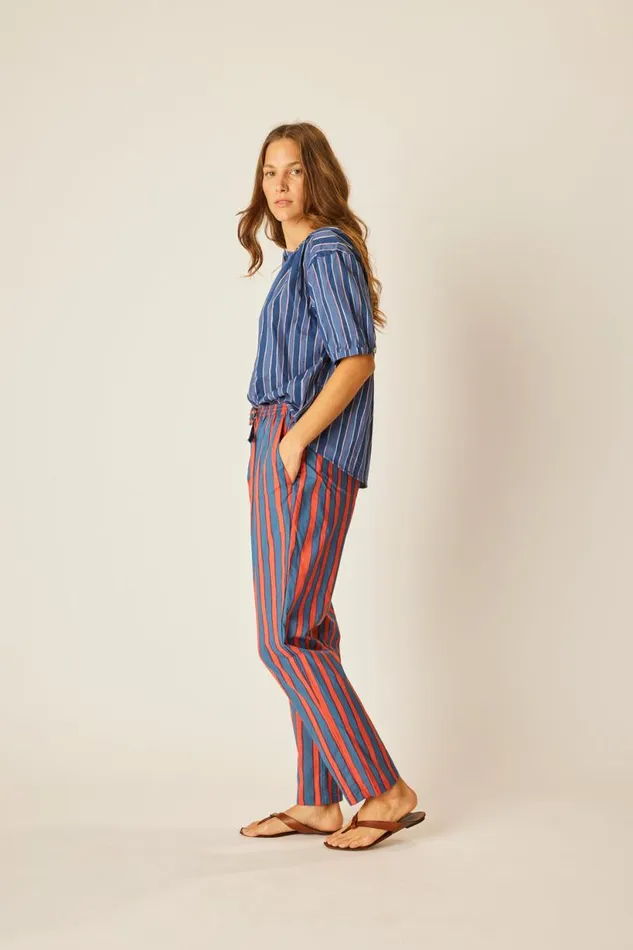 Natalie Martin BIANCA PANT Batik Stripe Blood Orange Shop Bottoms