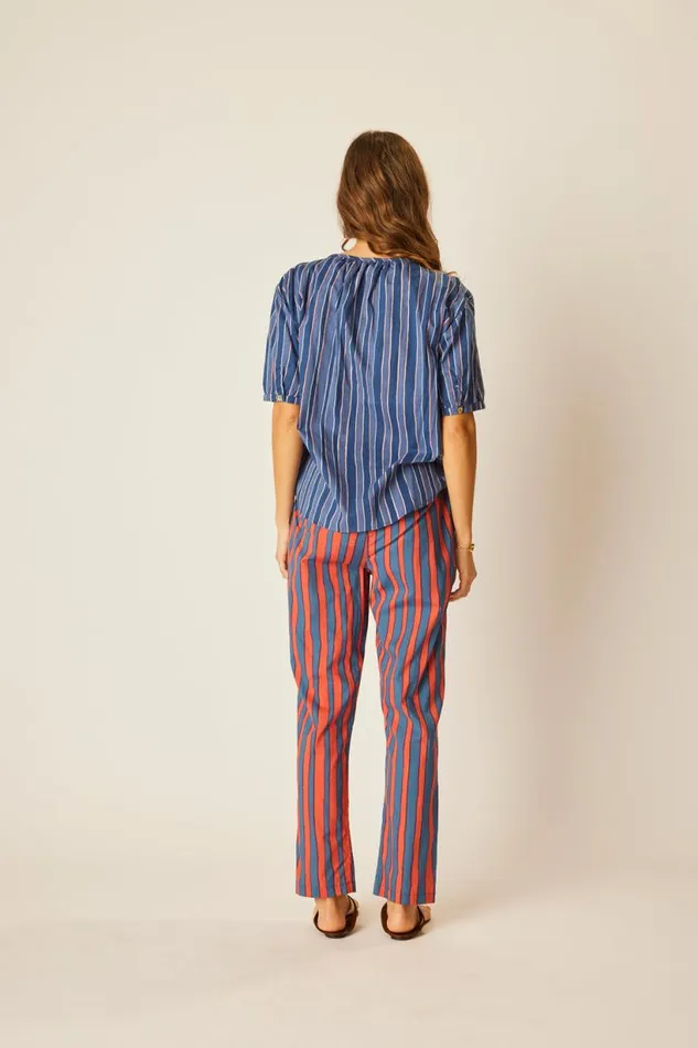 Natalie Martin BIANCA PANT Batik Stripe Blood Orange Shop Bottoms