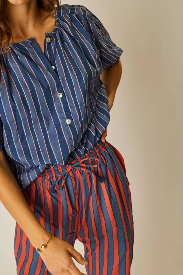 Natalie Martin BIANCA PANT Batik Stripe Blood Orange Shop Bottoms