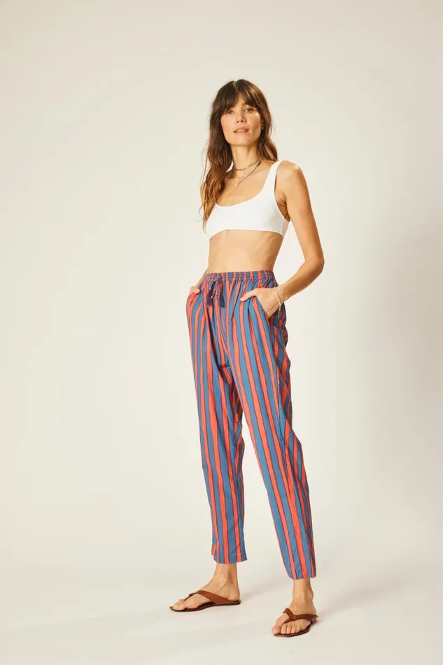 Natalie Martin BIANCA PANT Batik Stripe Blood Orange Shop Bottoms