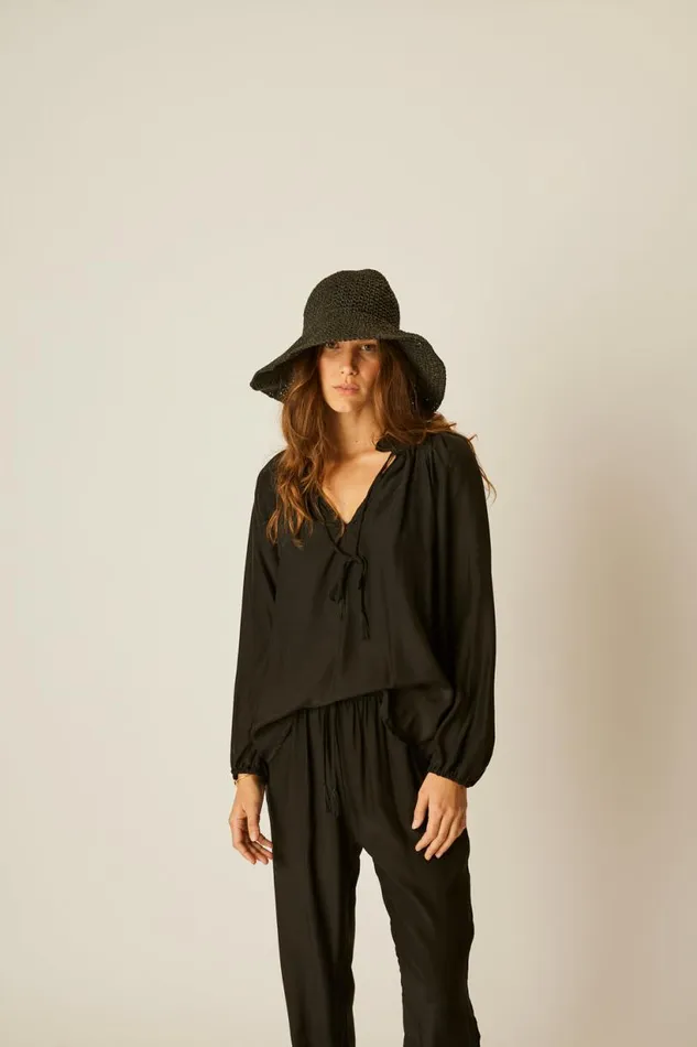 Natalie Martin BIANCA PANT Black Silk Shop Bottoms