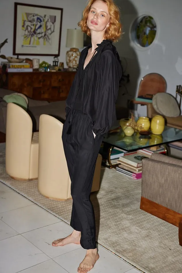 Natalie Martin BIANCA PANT Black Silk Shop Bottoms