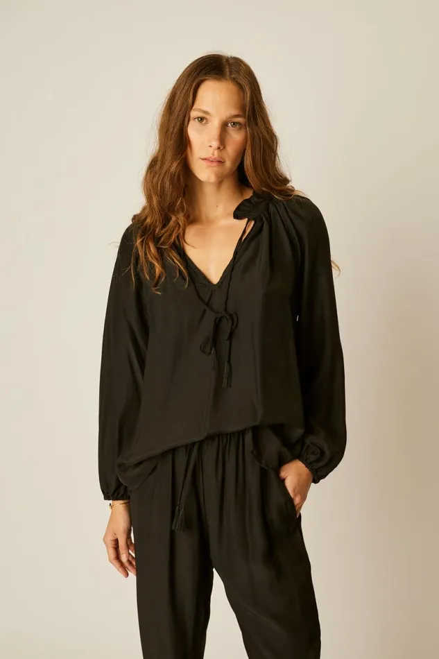 Natalie Martin BIANCA PANT Black Silk Shop Bottoms