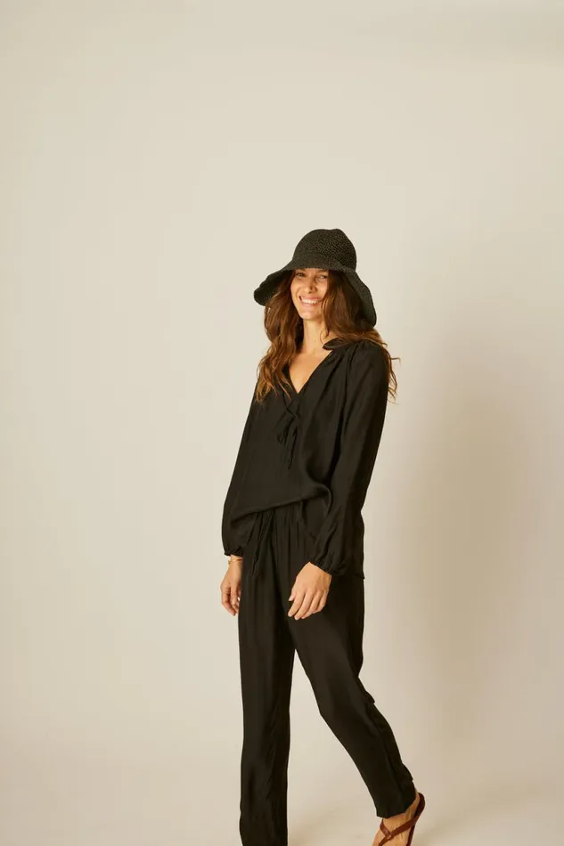 Natalie Martin BIANCA PANT Black Silk Shop Bottoms