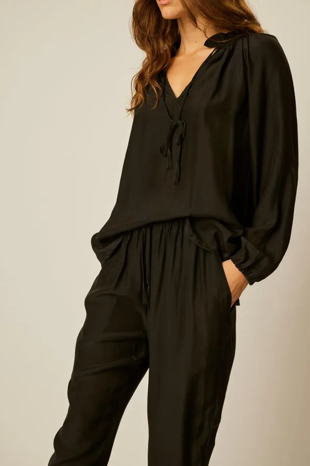 Natalie Martin BIANCA PANT Black Silk Shop Bottoms