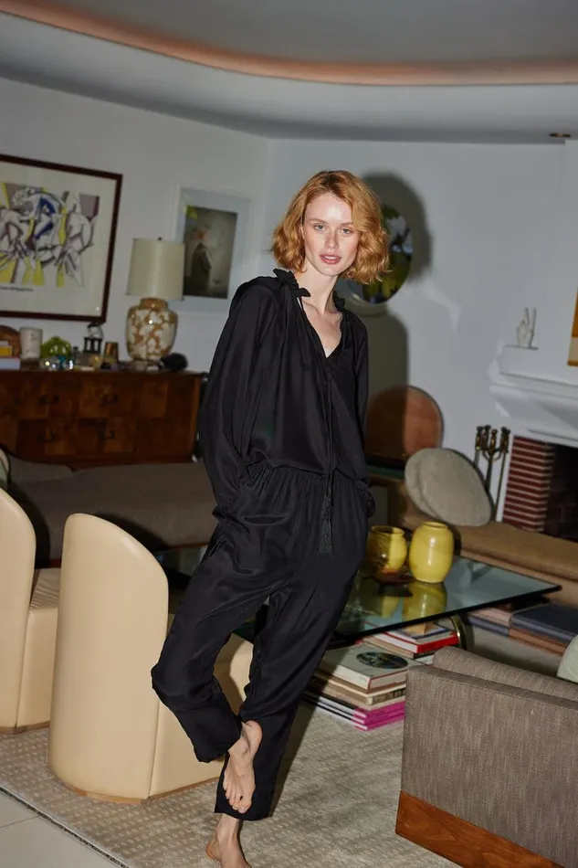 Natalie Martin BIANCA PANT Black Silk Shop Bottoms