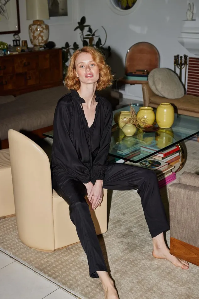 Natalie Martin BIANCA PANT Black Silk Shop Bottoms