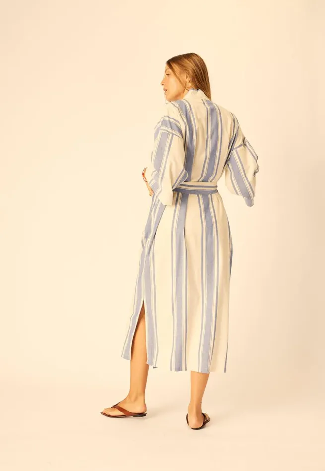 Natalie Martin DIANE LONG ROBE French Stripe Blue Shop Coverups