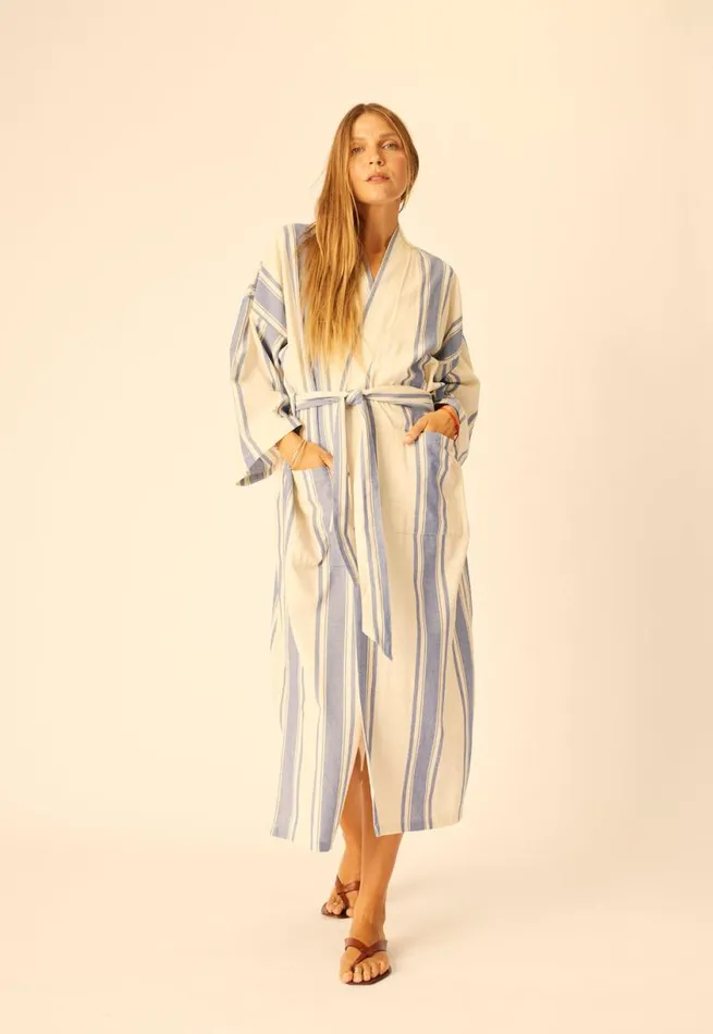 Natalie Martin DIANE LONG ROBE French Stripe Blue Shop Coverups