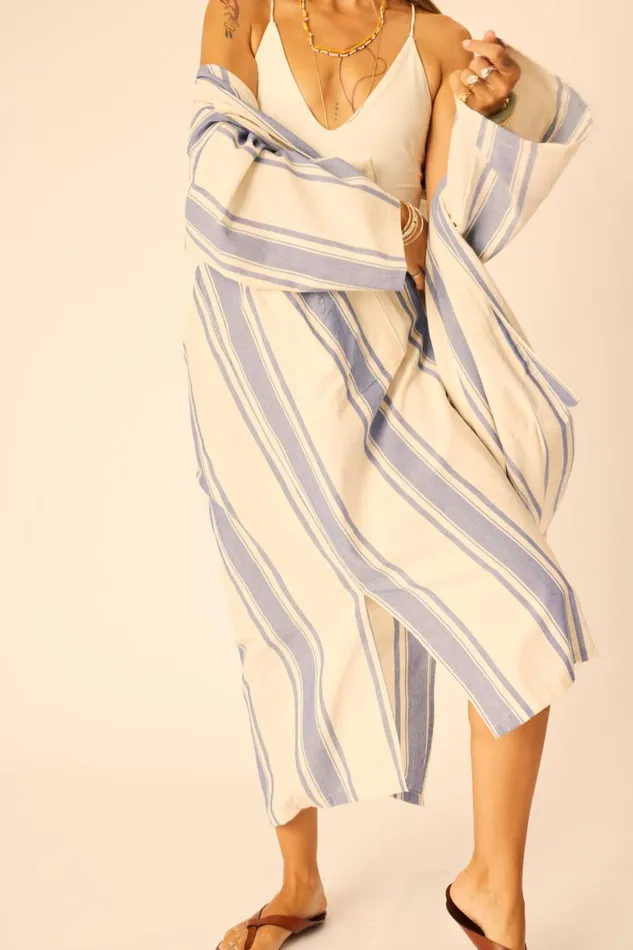 Natalie Martin DIANE LONG ROBE French Stripe Blue Shop Coverups