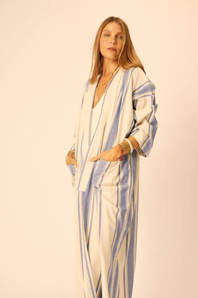 Natalie Martin DIANE LONG ROBE French Stripe Blue Shop Coverups