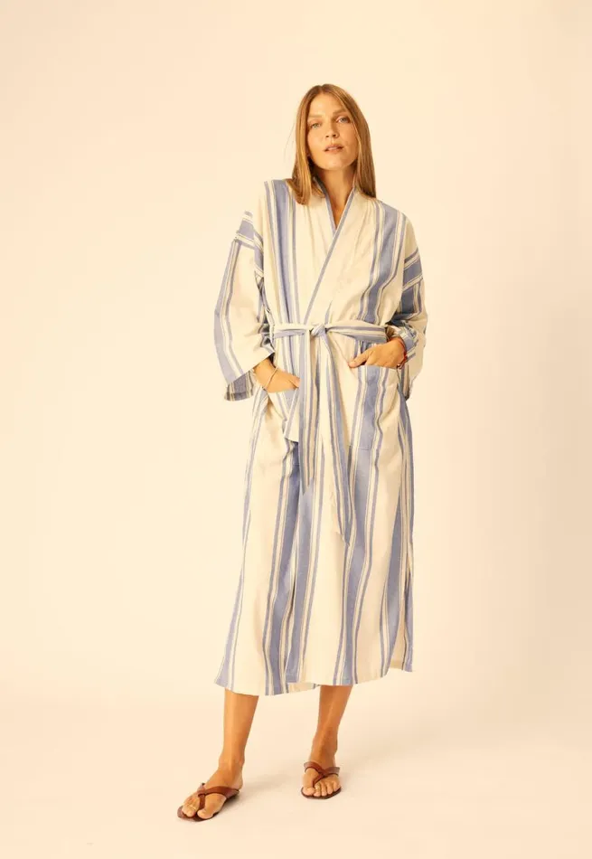 Natalie Martin DIANE LONG ROBE French Stripe Blue Shop Coverups