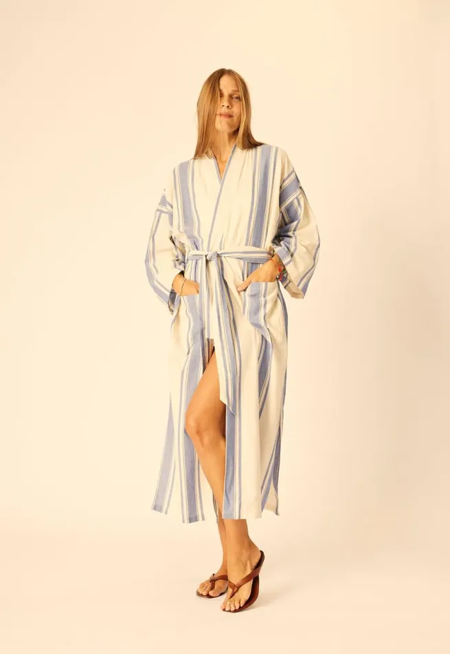 Natalie Martin DIANE LONG ROBE French Stripe Blue Shop Coverups