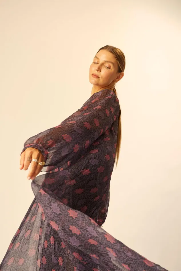 Natalie Martin FIORE MAXI Snowflake Aubergine Shop Dresses